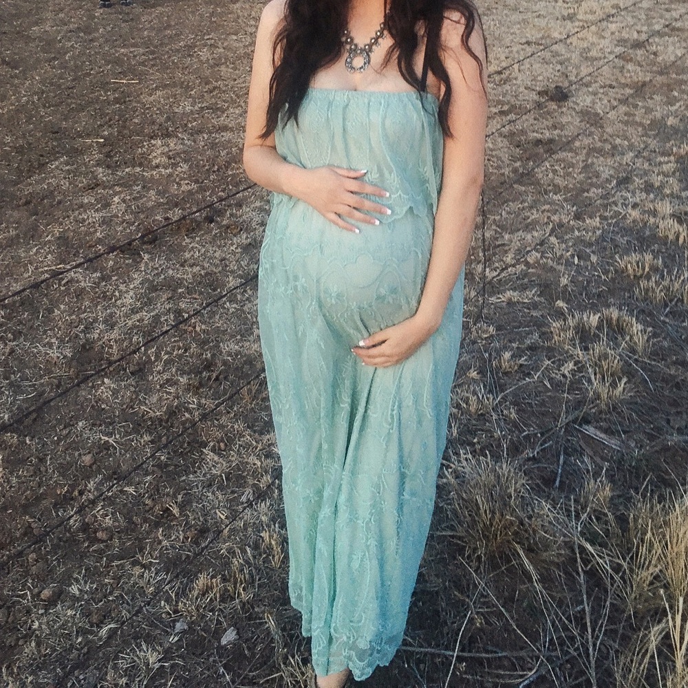 Sage/mint green sleeveless lace maxi dress